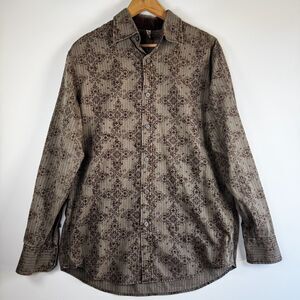 Transcript Shirt Mens Large Brown Damask Long Sleeve Y2K Western Streetwear